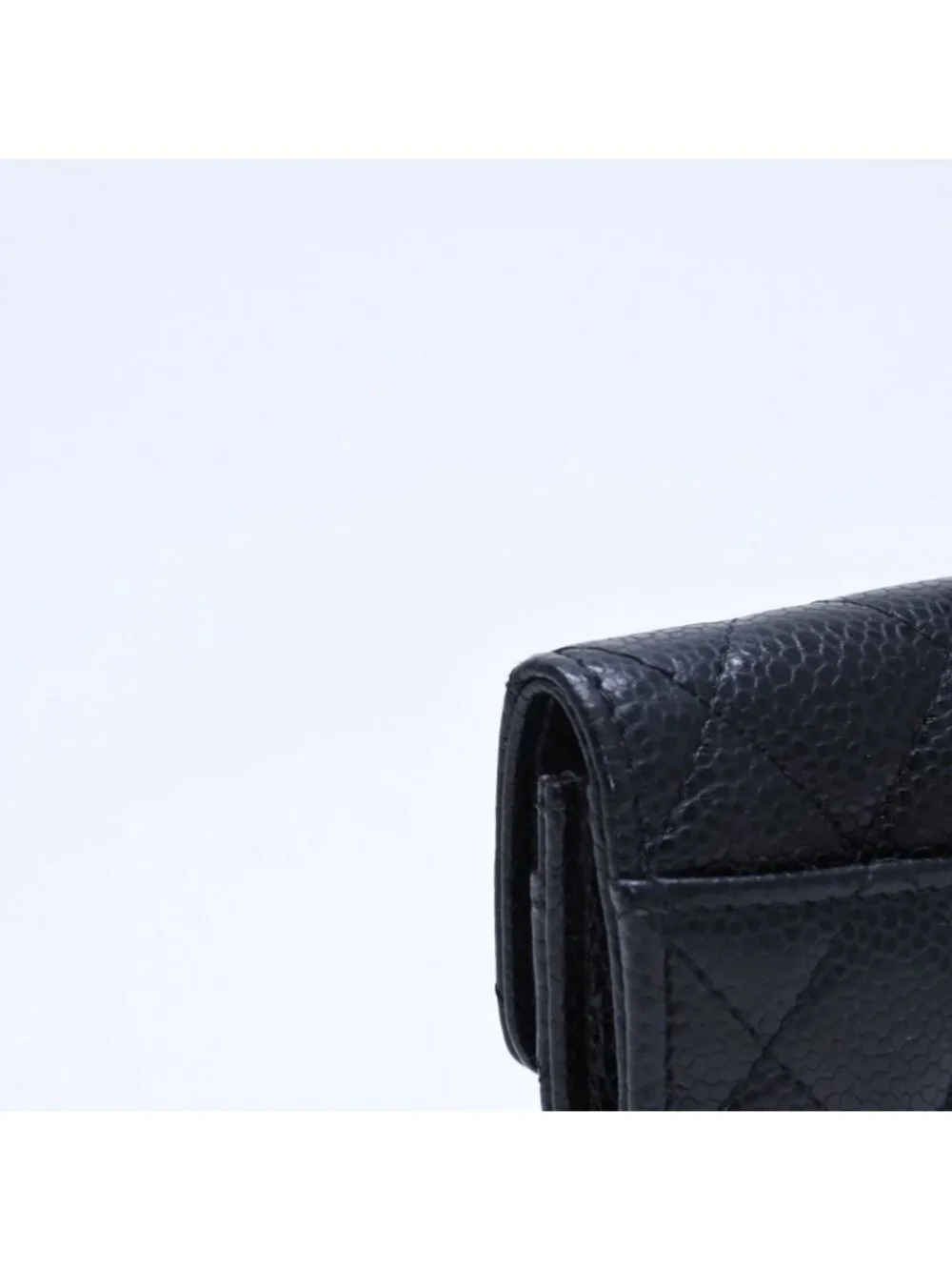 Chanel Quilted CC Logo Card Case Wallet Lambskin Black Gold